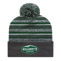 Custom Striped Knit Cap with Cuff Forest Green