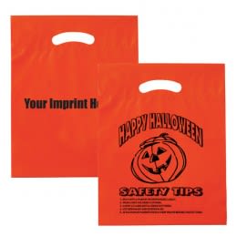 Bulk Plastic Halloween Bags | Die Cut Orange Halloween Bag - 12 x 15 | Custom Halloween Goodie Bags with Safety Tips