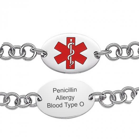 Attractive Medical Alert Bracelets | Engraved Oval Tag Medical ID Bracelet | Fashionable Medical ID Bracelets with Engraving