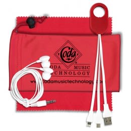 Mobile Tech Charging Kit with Earbuds in Red Pouch | Custom Earbud Kits