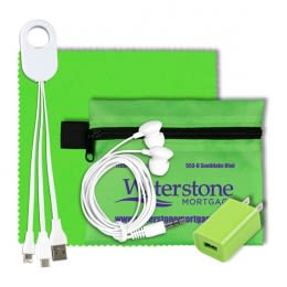 Mobile Charging Kit with Earbuds In Pouch Promo Lime