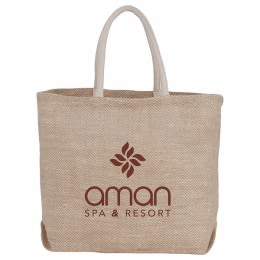 Imprinted Herringbone Jute Tote - Natural