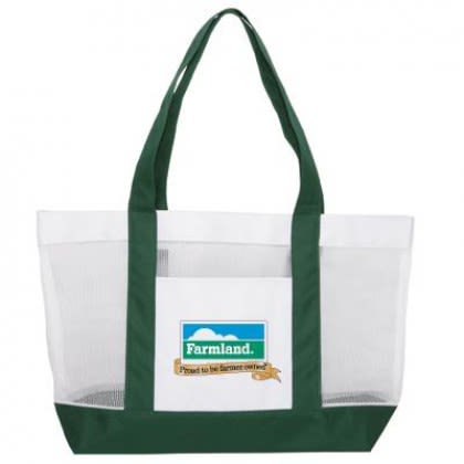 Two-Tone Mesh Tote- White/forest green