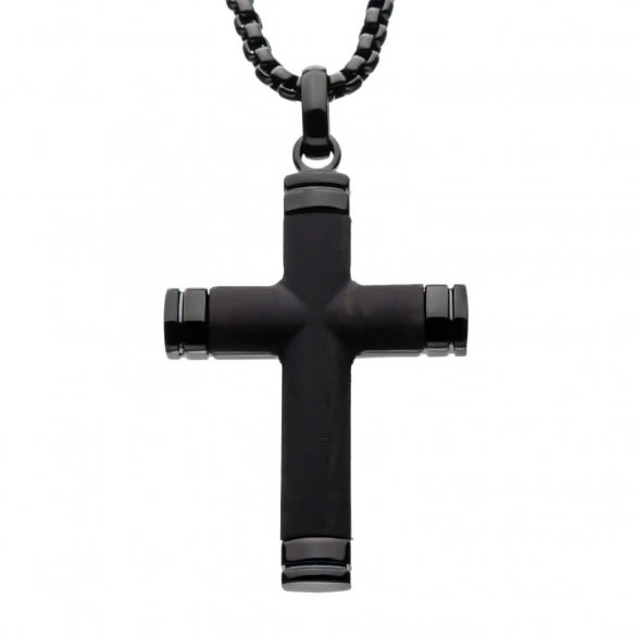 Inox Engraved Black Steel Wood Cross Pendant | Personalized Wood Cross Pendant