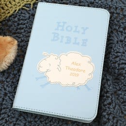 Personalized Blue Wooly Sheep Children's Bible | Personalized Religious Gifts