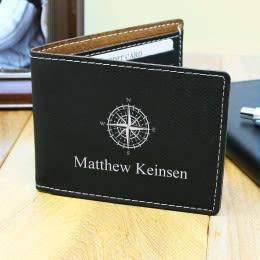 Black Bifold Personalized Compass Wallet | Custom Compass Wallets for Him
