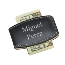 Engraved Leather Money Clip