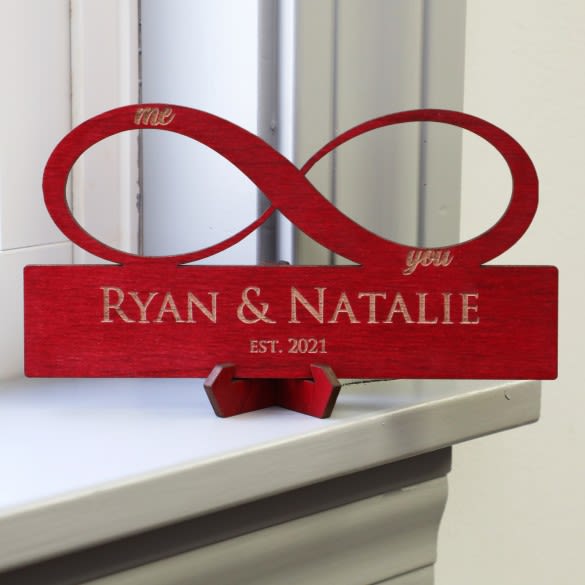 Red Stained Maple Personalized Infinity Wood Plaques | Personalized Wedding Gifts 