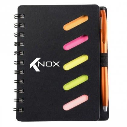 Imprinted Black Cardboard Paper Notebook-Pen-Sticky Notes