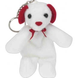 White Dog Promotional Cute Stuffed Animal Keychains - Promotional Key Tags for Kids