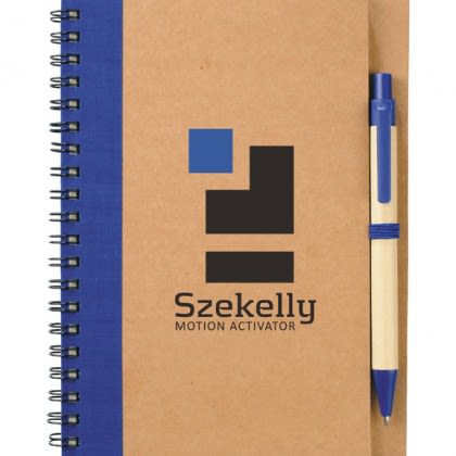 Eco Spiral Notebook & Pen | Promotional Writing Gift Sets - Blue