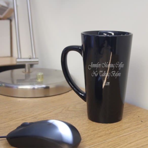 Custom Cafe Grade Black Mug with Message