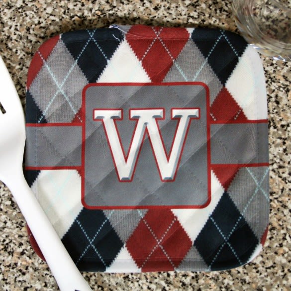 Argyle Pattern Personalized Potholder with Initial