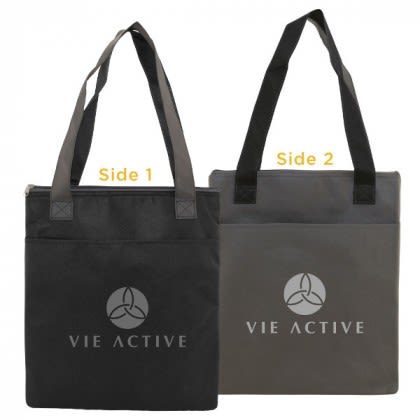 Promotional Insulated Slim Tote Bag - Black Front, Dark Gray Back