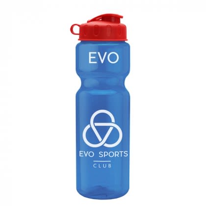 Blue with Red Lid Large Transparent Flip-Top Water Bottle | Bulk Clear Sport & Bike Bottles | Bulk Translucent Water Bottles