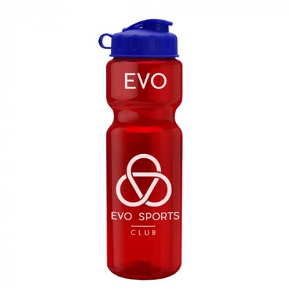 Red with Blue Top Large Orange Transparent Flip-Top Water Bottle | Bulk Clear Sport & Bike Bottles 