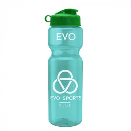 Teal with Green Lid Large Orange Transparent Flip-Top Water Bottle | Bulk Clear Sport & Bike Bottles 