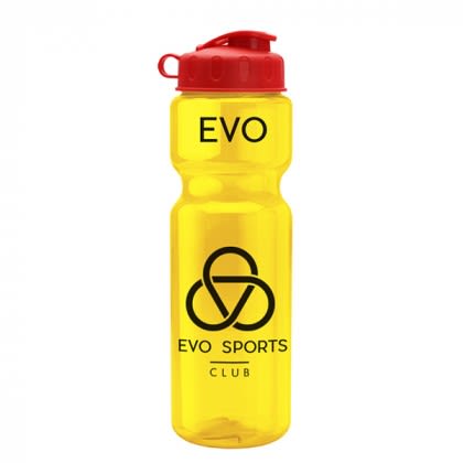 Yellow with Red Top Large Orange Transparent Flip-Top Water Bottle | Bulk Clear Sport & Bike Bottles 