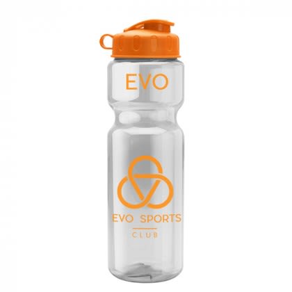 Clear with Orange Top Large Orange Transparent Flip-Top Water Bottle | Bulk Clear Sport & Bike Bottles 