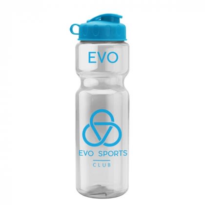 Clear with Cyan Top Large Orange Transparent Flip-Top Water Bottle | Bulk Clear Sport & Bike Bottles 