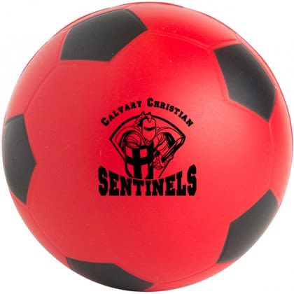 Soccer Ball Squeezies Stress Reliever with Imprint - Red