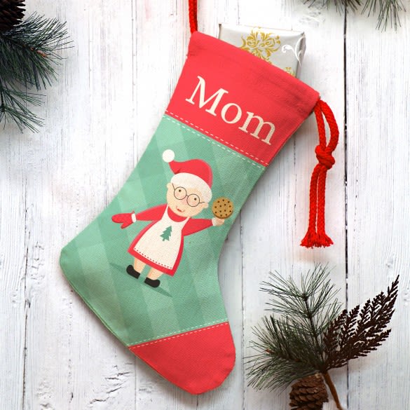 Christmas Greetings Mrs. Claus Customized Stocking | Customized Christmas Stocking | Personalized Holiday Stocking
