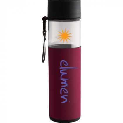 Imprinted Logo 24 oz Alta Water Bottle - Maroon sleeve/Clear bottle