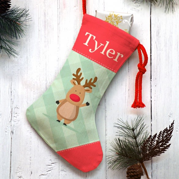 Christmas Greetings Rudolph Customized Stocking | Personalized Rudolph Stocking | Customized Christmas Stocking