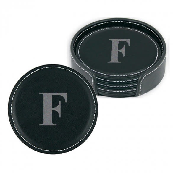 Personalized Black Leather Coasters - Set of 4