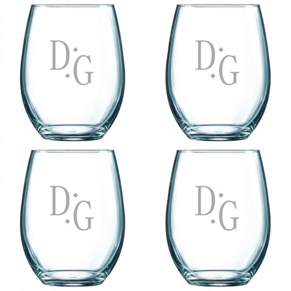 Monogrammed 15oz Stemless Wine Glasses set of 4