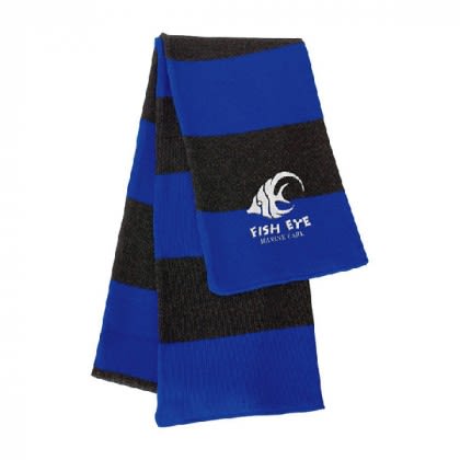 Sportsman Rugby Striped Knit Scarf - Logo - Royal/charcoal