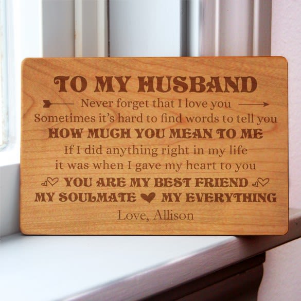 To My Husband Carved Wood Card