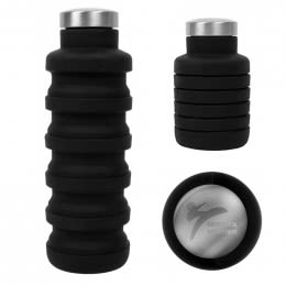 Imprinted Collapsible Silicon Water Bottle - Black