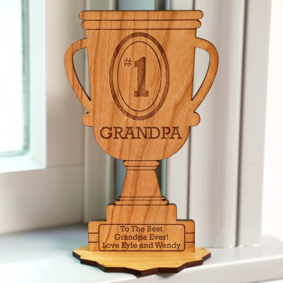 Number One Grandpa Wood Carved Trophy Keepsake | Gifts for Grandparents