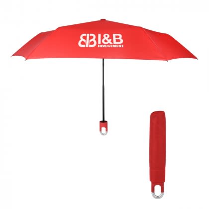 Printed Clipper Compact Telescopic Umbrella 38" Arc - Red