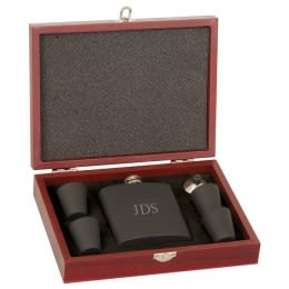 Monogram Black Flask Gift Set with Shot Glasses