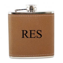 Personalized Brown Leather Flask with Initials