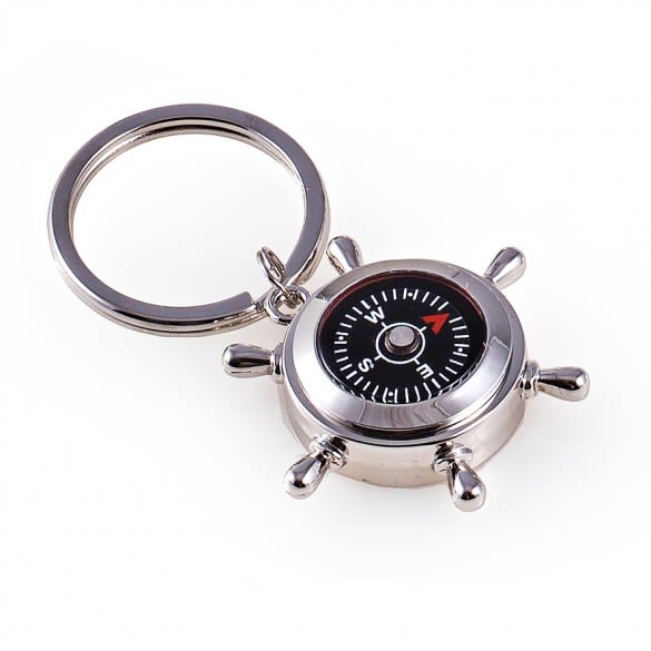 Engraved Ships Wheel Compass Keychain