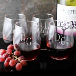 Monogram Stemless Wine Glass Set of 4- 15oz