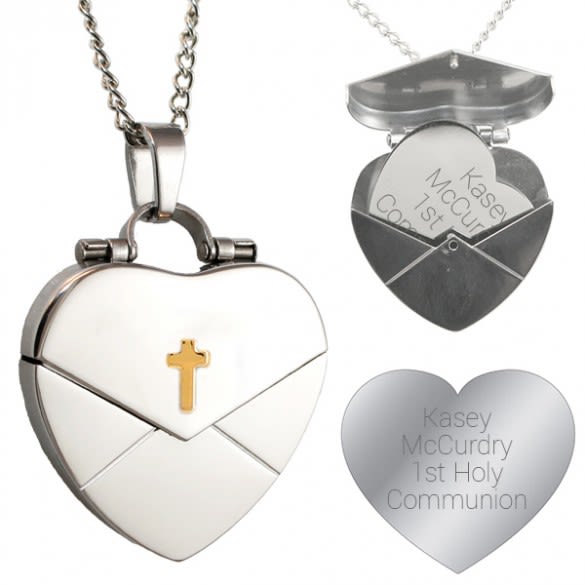 Personalized Gold Cross Memorial Message Heart Locket | Memorial Heart Locket