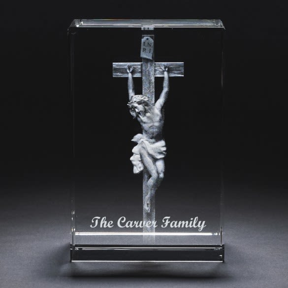 Laser Engraved Religious Crystal | Jesus on Cross Keepsake