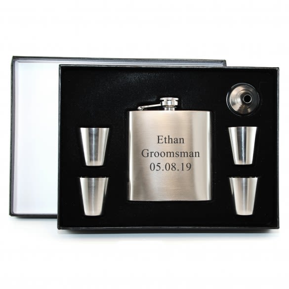 Laser Engraved Flask Set with Shot Glasses