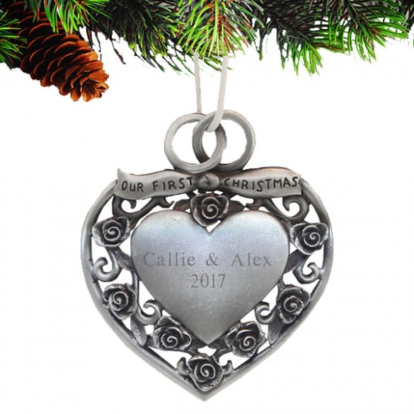 First Christmas Engraved Heart Ornament | Custom Pewter Ornaments