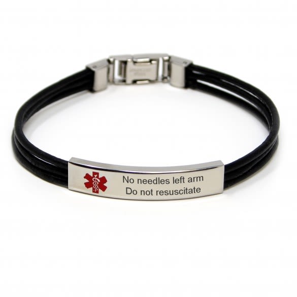 Stylish Leather Medical Alert Bracelets | Engravable Black Leather Triple Cord Medical ID Bracelet | Custom Medical ID Bracelets