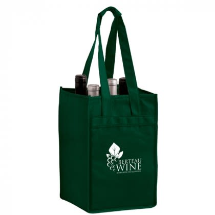 Four Bottle Custom Wine Bag - Best Promotional Wine Bags & Wine Accessories - Hunter Green