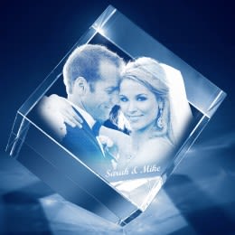 Bride & Groom 3D Photo Engraved Diamond Cube Crystals | Unique Wedding Gifts
