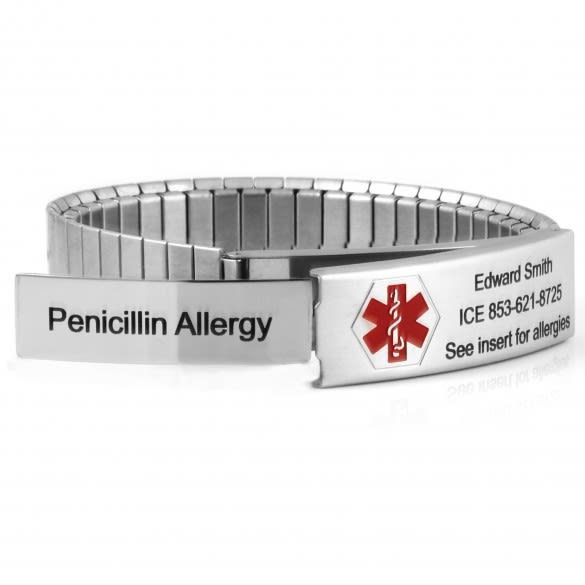 Men's Engraved Medical ID Stretch Bracelet With Insert | Stretch Medical Alert Bracelet For Men