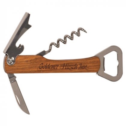 Logo Engraved Wood Bottle Opener & Corkscrew