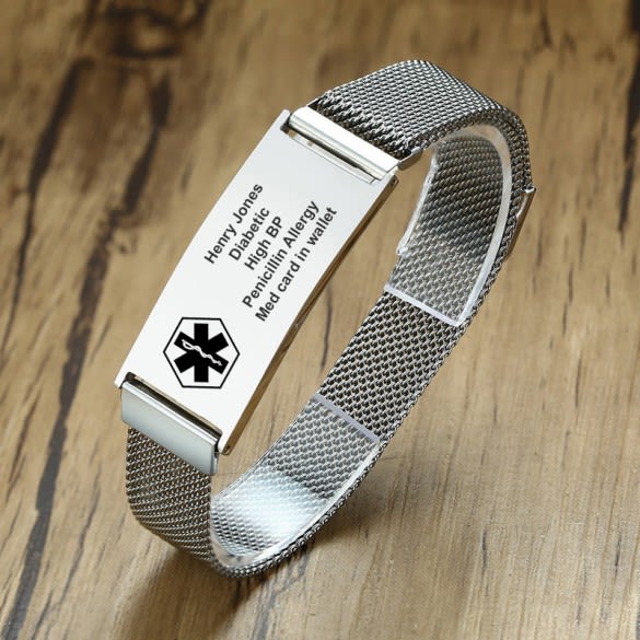 Adjustable Soft Mesh Medical ID Bracelet with Magnetic Clasp