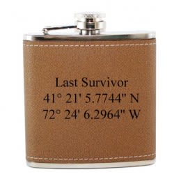 Engraved Custom Coordinates Leather Flask